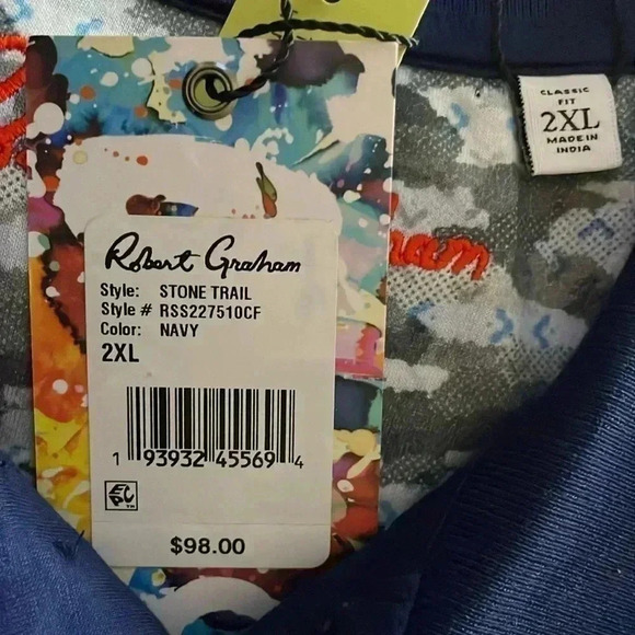 Robert Graham navy classic fit polo shirt sz 2XL - Picture 2 of 7